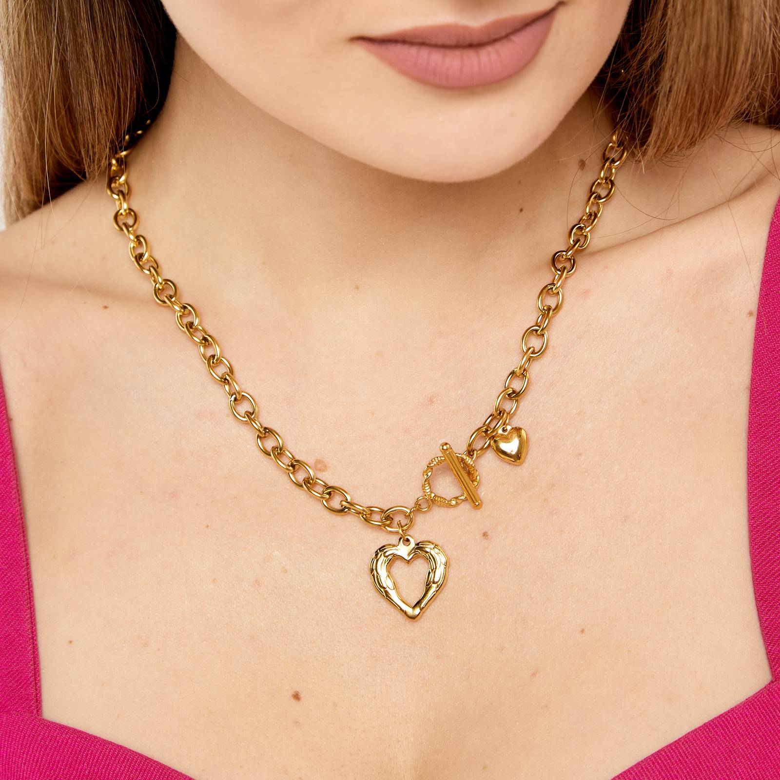 18K gold plated Stainless steel  Hearts necklace