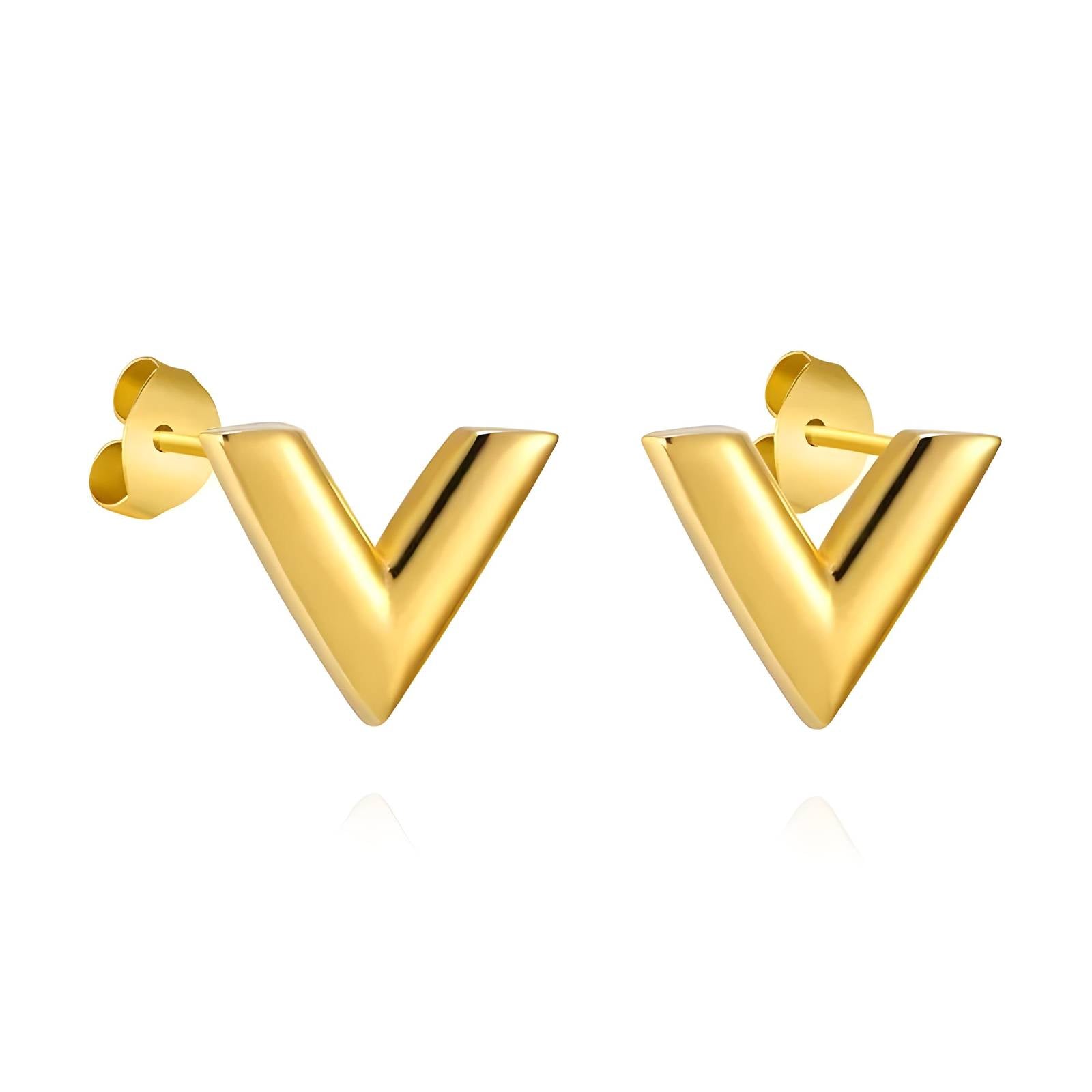 18K gold plated Stainless steel  Letter V earrings