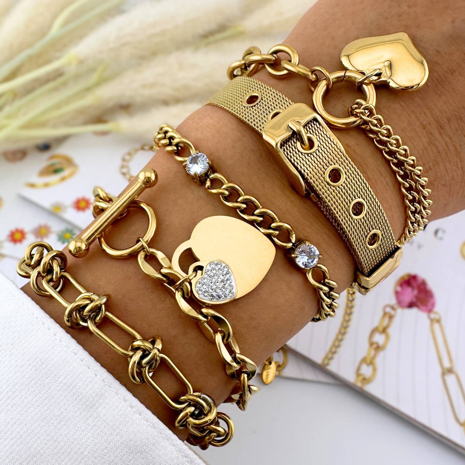 18K gold plated Stainless steel  Hearts bracelet