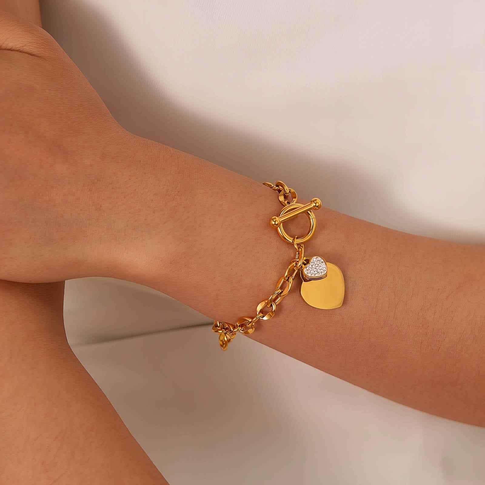 18K gold plated Stainless steel  Hearts bracelet